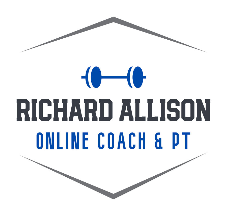 Richard Allison — Online Coach & PT logo, a blue dumbbell inside a hexagon badge.